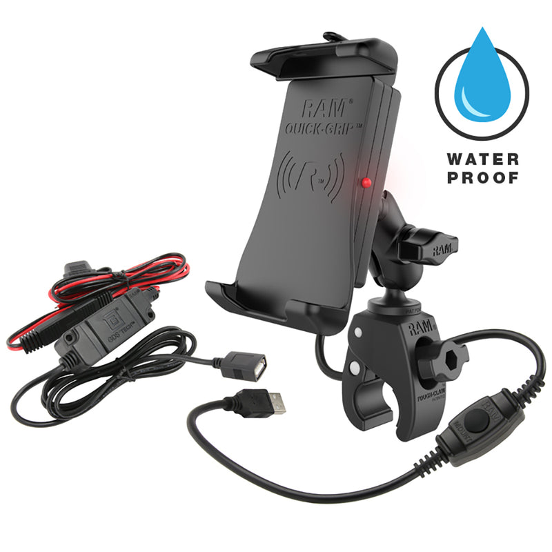 RAM Mount Quick-Grip Waterproof Wireless Charging Mount w/Tough-Claw [RAM-B-400-A-UN14W-V7M] - Mealey Marine