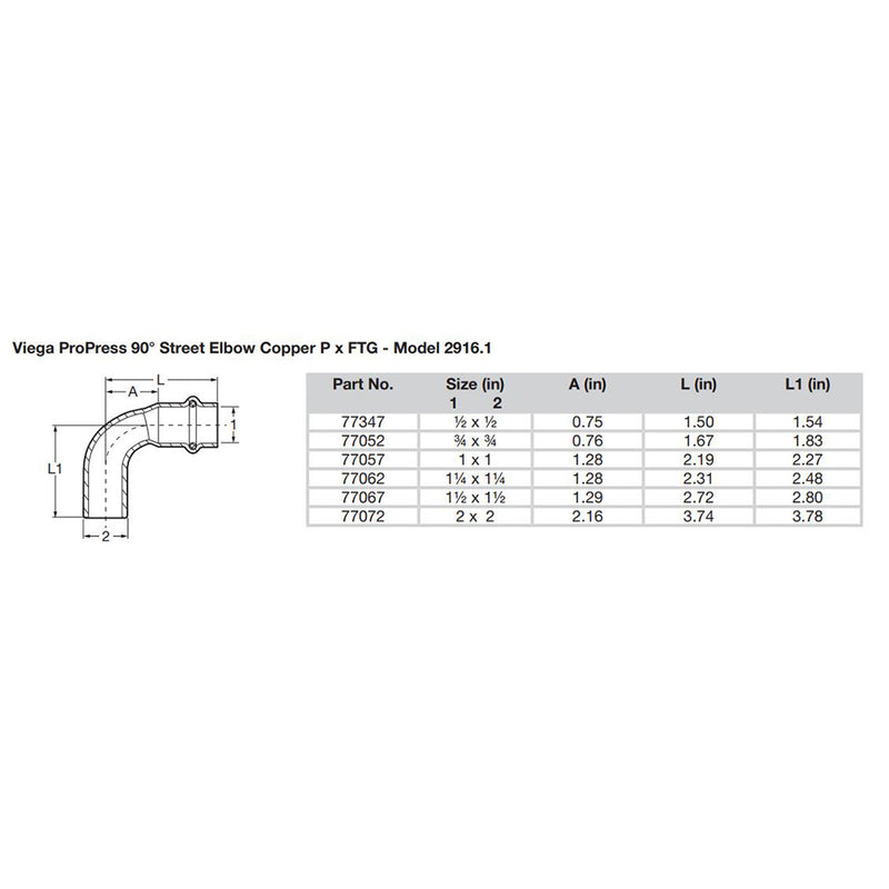 Viega Propress 1/2" - 90 Copper Elbow - Street/Press Connection - Smart Connect Technology [77347] - Mealey Marine