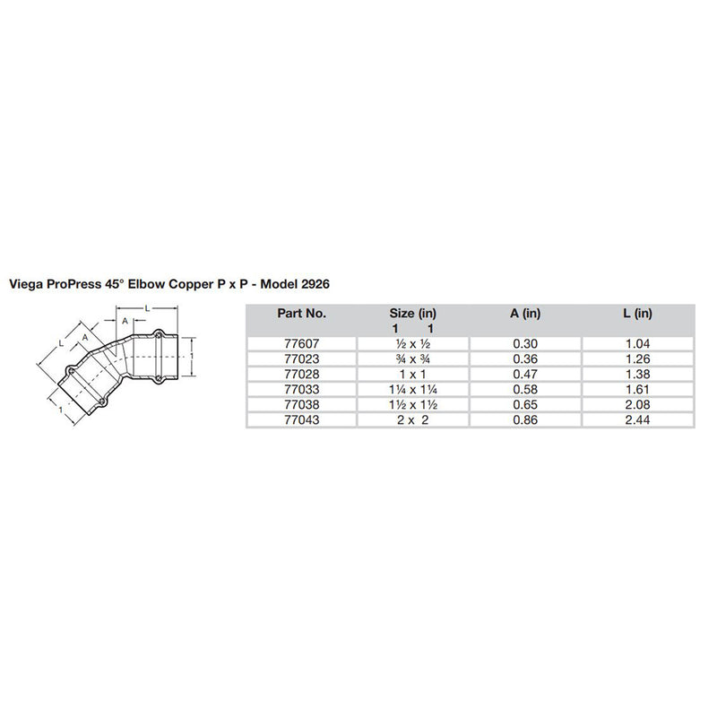 Viega ProPress 1/2" - 45 Copper Elbow - Double Press Connection - Smart Connect Technology [77607] - Mealey Marine