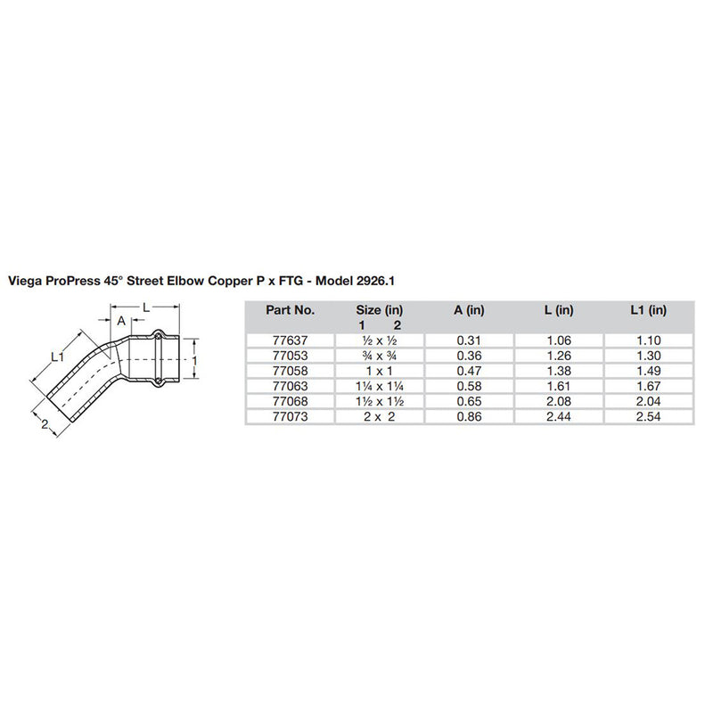 Viega ProPress 3/4" - 45 Copper Elbow - Street/Press Connection - Smart Connect Technology [77053] - Mealey Marine