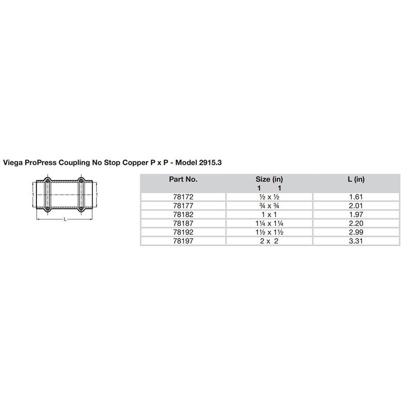 Viega ProPress 1/2" Copper Coupling w/o Stop - Double Press Connection - Smart Connect Technology [78172] - Mealey Marine