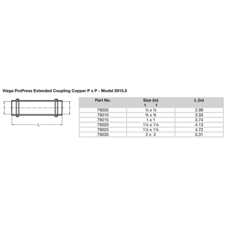 Viega ProPress 1/2" Extended Coupling w/o Stop - Double Press Connection - Smart Connect Technology [79005] - Mealey Marine