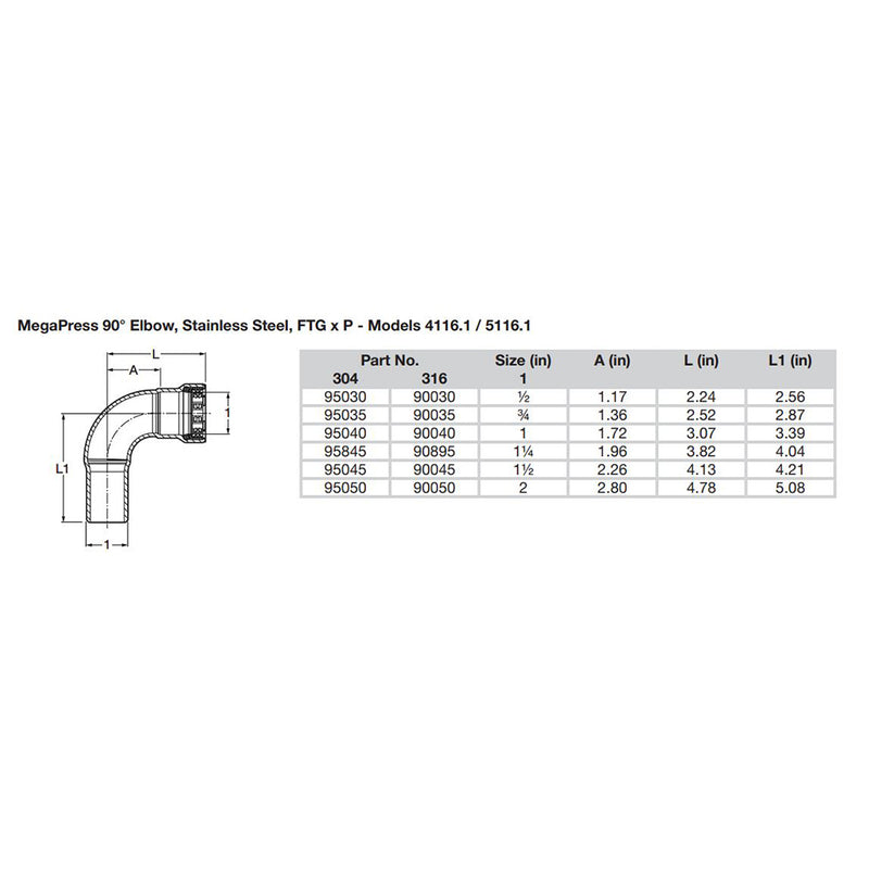 Viega MegaPress 1/2" 90 Stainless 304 Elbow - Street/Press Connection - Smart Connect Technology [95030] - Mealey Marine