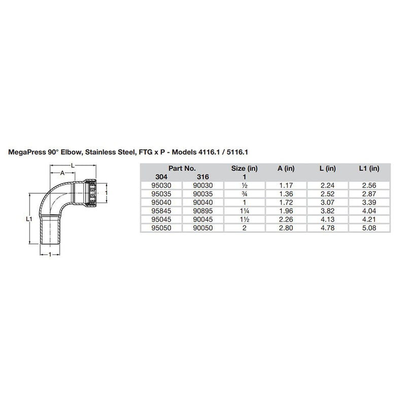 Viega MegaPress 1-1/2" 90 Stainless Steel 304 Elbow Street - Press Connection - Smart Connect Technology [95045] - Mealey Marine