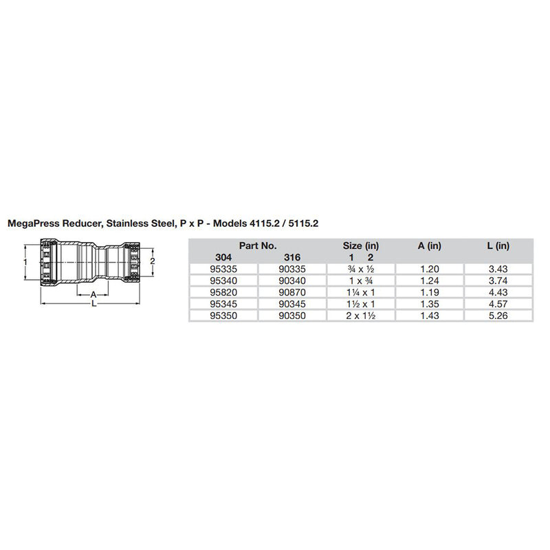 Viega MegaPress 1" x 3/4" Stainless Steel 304 Reducer - Double Press Connection - Smart Connect Technology [95340] - Mealey Marine