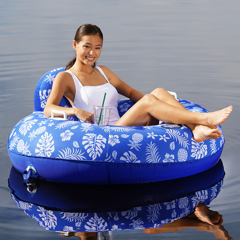 Aqua Leisure Supreme Lake Tube Hibiscus Pineapple Royal Blue w/Docking Attachment [APL20458] - Mealey Marine