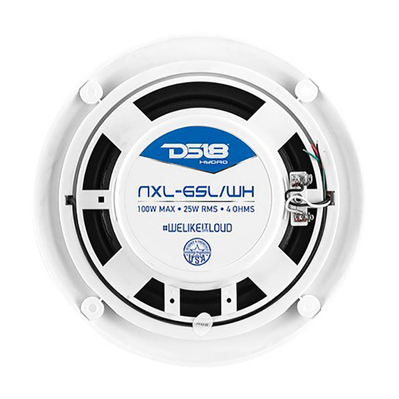 DS18 HYDRO 6.5" 2-Way Marine Slim Speakers w/RGB LED Lighting 100W - White [NXL-6SL/WH]