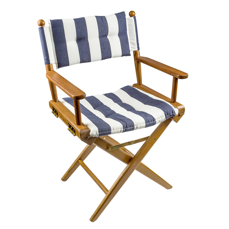 Whitecap Directors Chair w/Navy  White Cushion - Teak [61040] - Mealey Marine