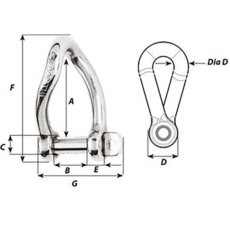 Wichard Self-Locking Twisted Shackle - Diameter 6mm - 1/4" [01223]